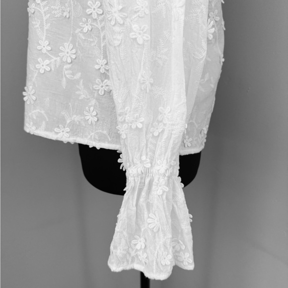 Lulus Charismatic Romantic Embroidered Mock Neck Blouse Top, White, Size S - Picture 9 of 13